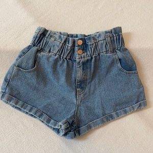 WOMENS TOAST JEANS PAPER BAG ELASTIC HIGH WAIST DENIM SHORTS - S